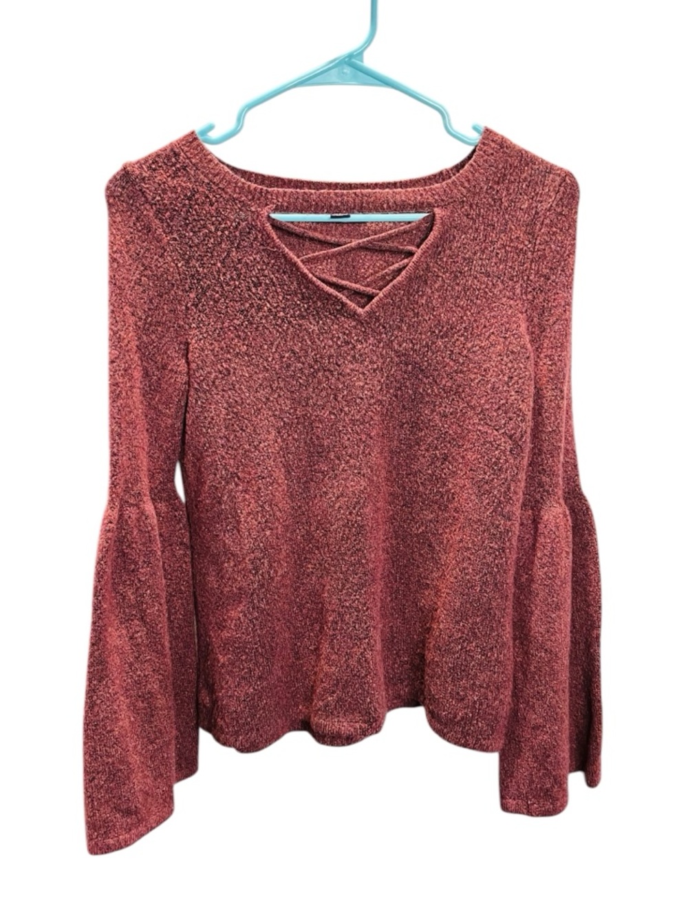 American Eagle Outfitters Berry Pink Crisscross Neck Sweater - Picture 3 of 8